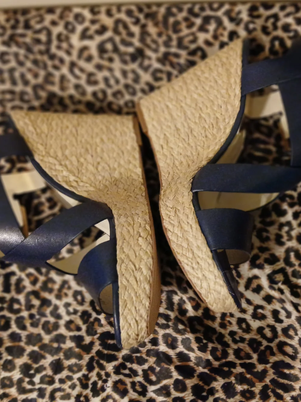 Michael Kors Navy Leather Wedge Sandals with Espadrille Sole